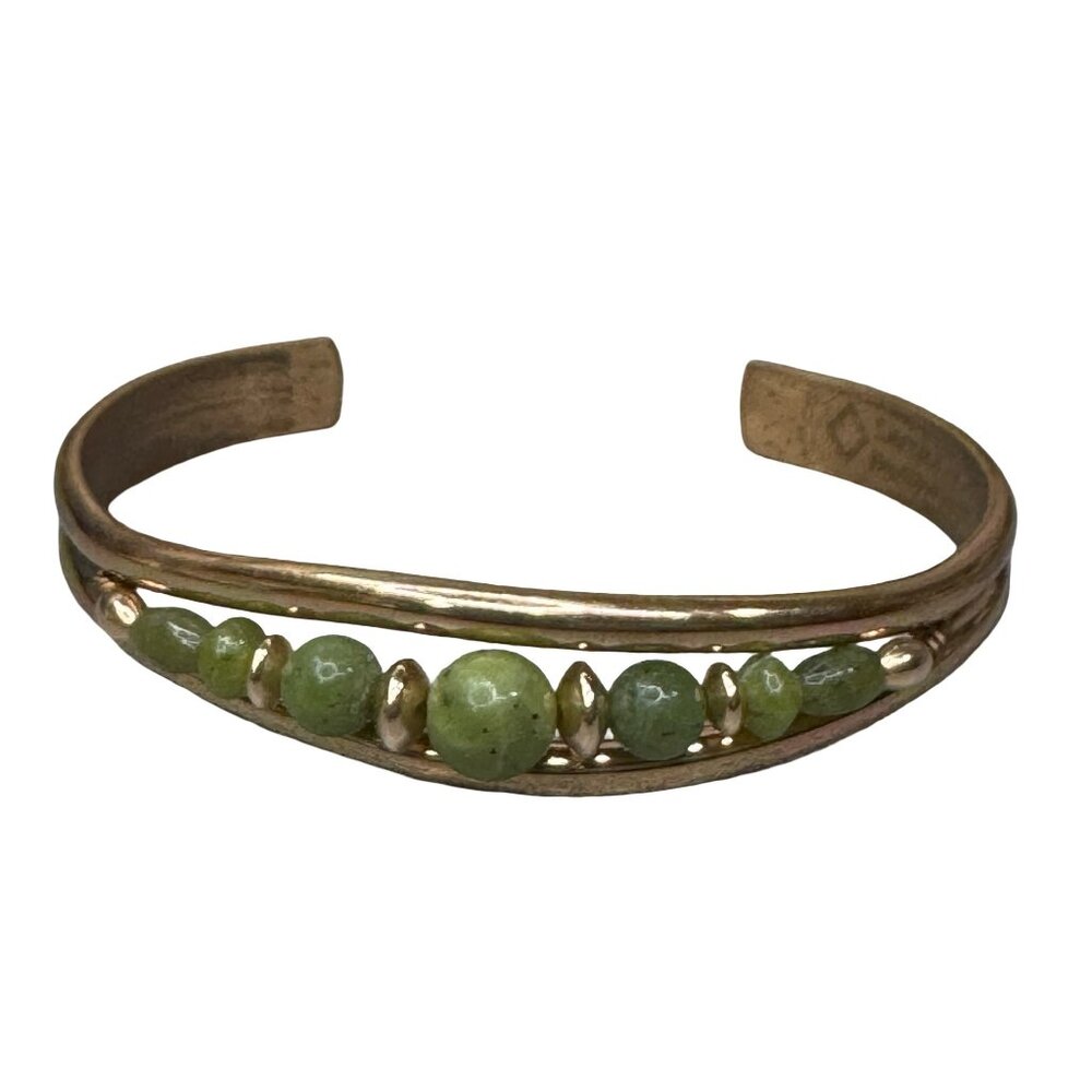 Vintage Signed Handcrafted Jade Stone Jadeite Cuff Bracelet Sergio Lub Usa